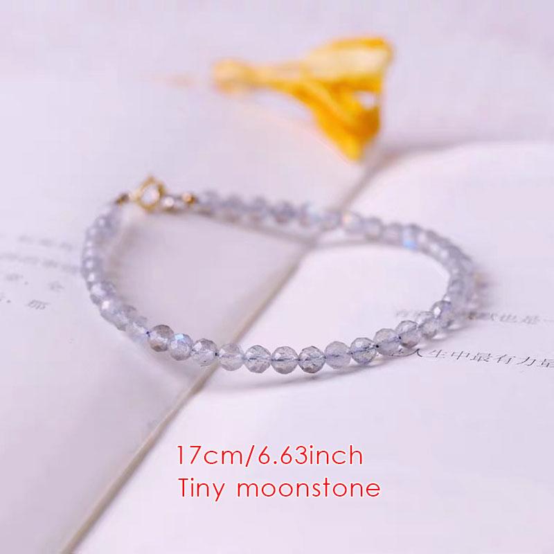 Dainty Tiny Blue Natural Stone Moonstone Beads Bracelet for Women Healing 7 Chakra Delicate Small Stacking Bracelet