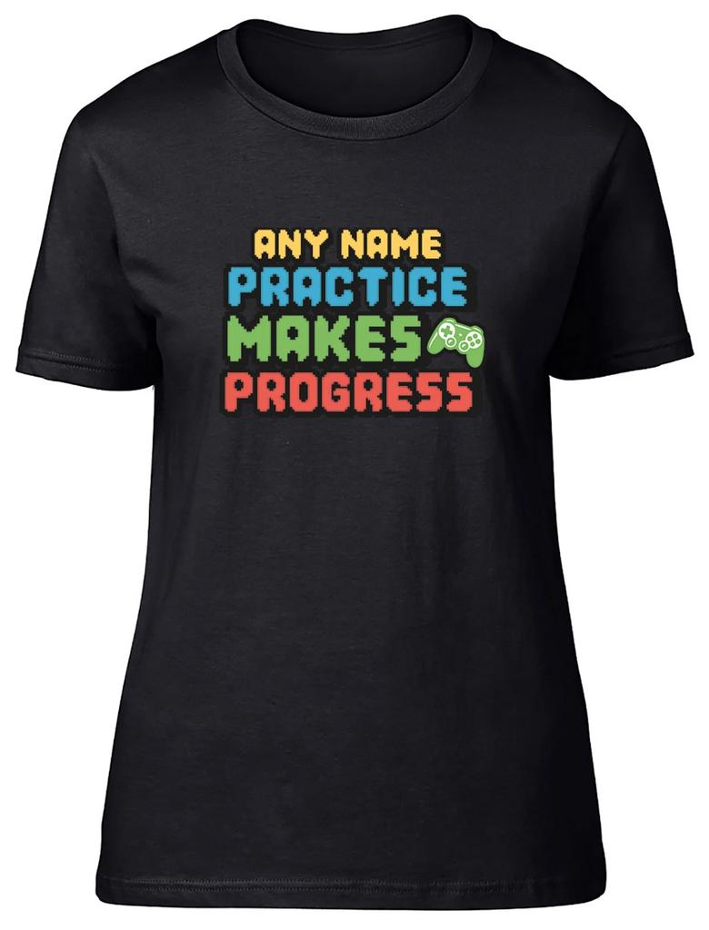 Personalised Practice Makes Perfect Video Gaming Womens T-Shirt Ladies Gift Tee