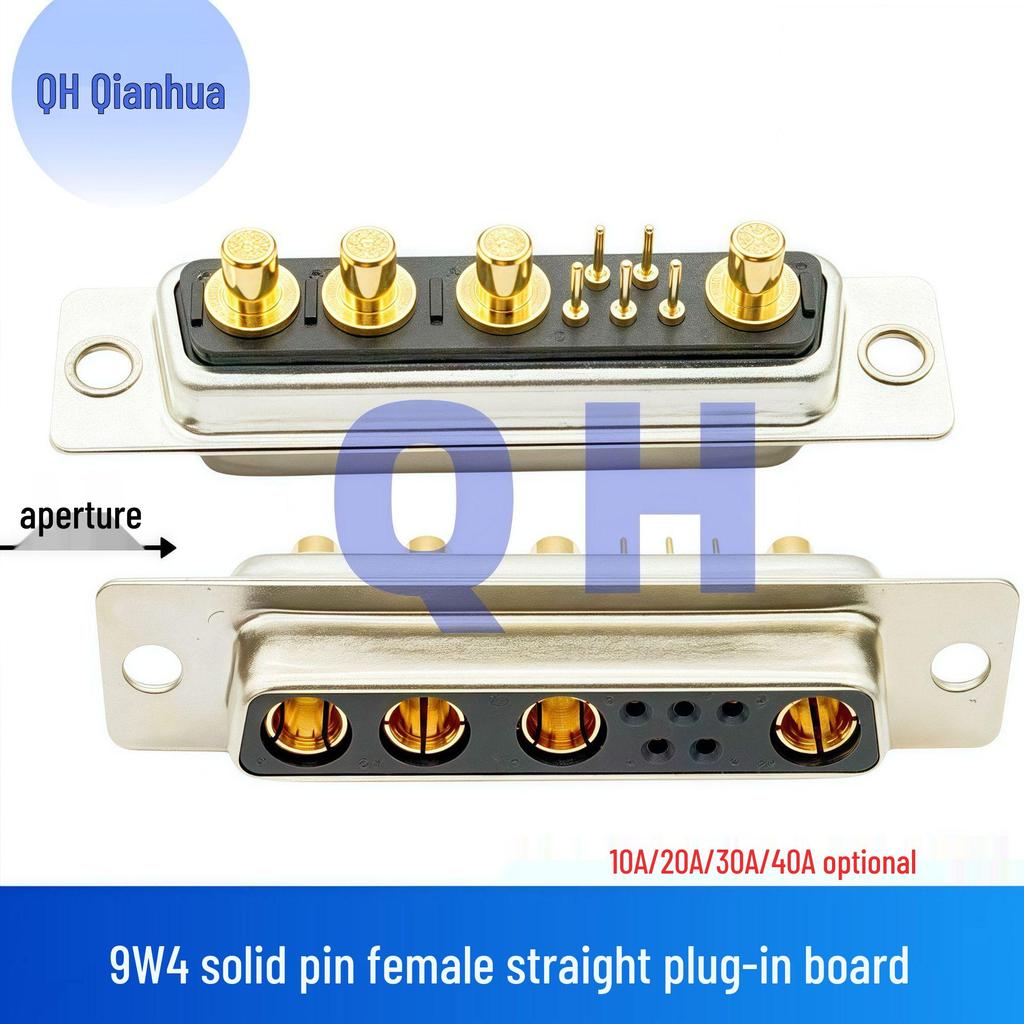 High Current 9W4 Mixed Load Male Female D-SUB Connector, 5+4 Pin, Straight Through, Rivet Spear, Solder Board Type