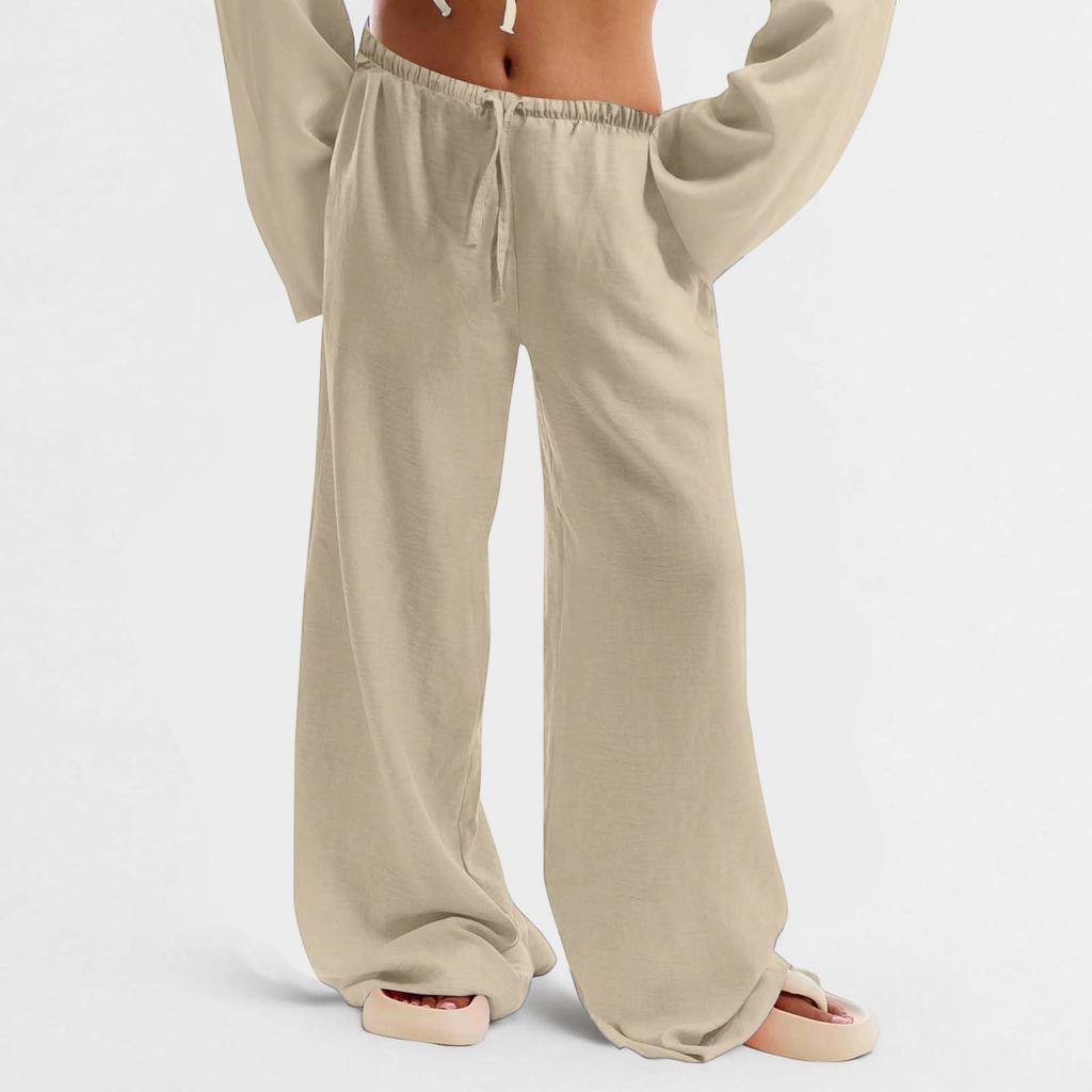 Women's Cotton And Linen Trousers Summer Loose Casual Wide Leg Pants High Waist Casual Color Trousers