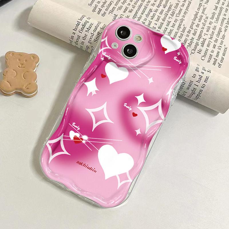 Pink smudge love applies to iPhone17 Pro mobile phone case Apple 16 cream wave 14/13 soft case 15