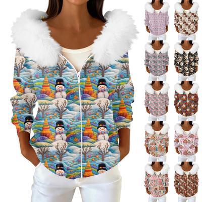 Cárdigan de Moda Casual para Mujer con Cremallera y Estampado, Chaqueta con Capucha de Felpa