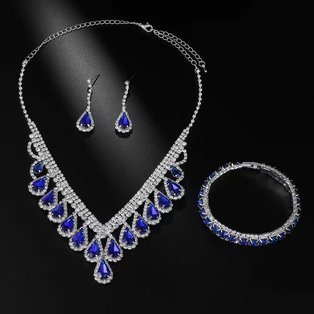 Bridal Wedding Dress Necklace Earrings Bracelet Set Clavicle Chain Three-Piece Set