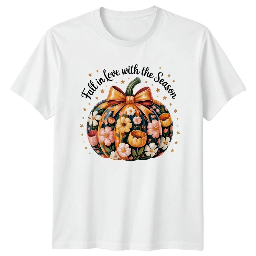 Fall In Love With The TShirt Floral Pumpkin Autumn Gift For Him And Her S