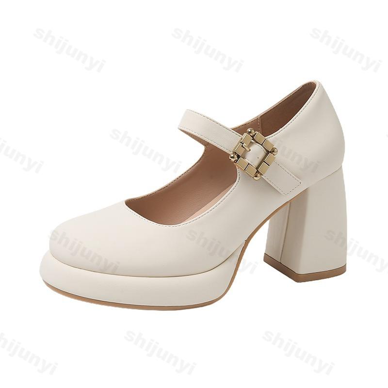 Fashion Elegant Shallow Mouth Casual High Heels Single Shoes for Women's 2025 Spring New Style Comfortable Fashion Buckle Designed Pumps