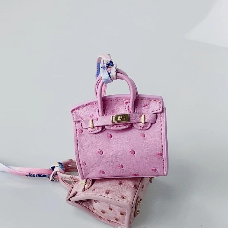 Nová platinová taška na klíče od auta ve tvaru písmene H Mini roztomilá taška na sluchátka Pár Blind Box Vzor pštros