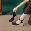 Sandales Compensées Plateformes en Dentelle pour Femmes à Bride Cheville Espadrilles Talons Fermées Élégantes Respirantes Chaussures Décontractées pour Fête