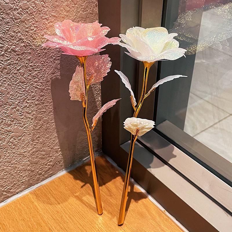Luminous Flashing Gold Preserved Rose Bouquet – Creative Qixi Souvenir