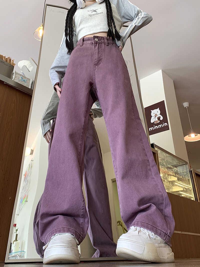 

2025 Spring Women s High-Waisted Purple Wide-Leg Denim Pants - Trendy Casual Floor-Length Style 3XL (80-90 kg) фіолетовий
