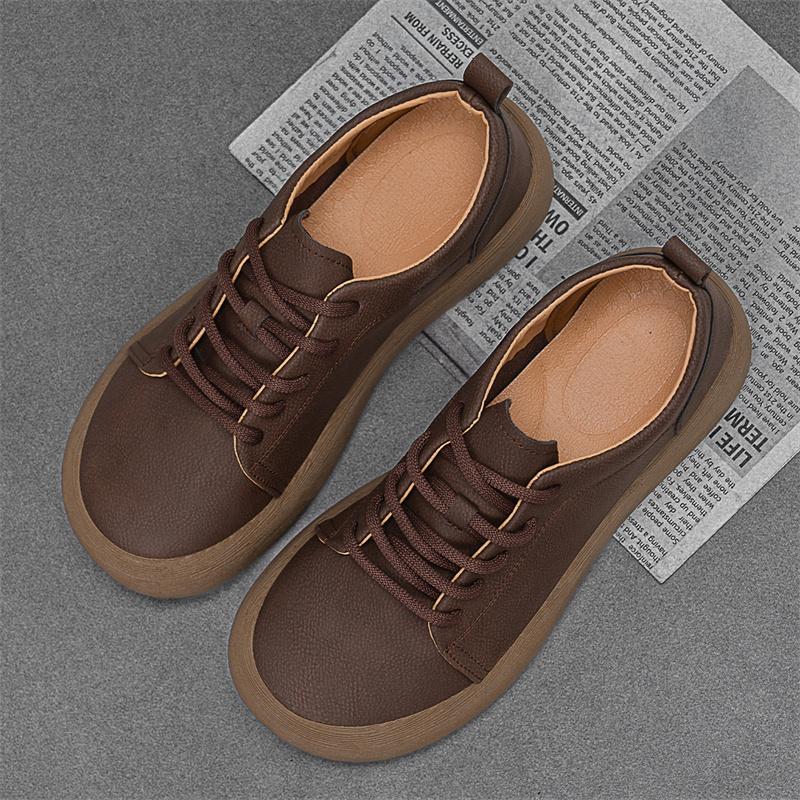 Fashion Mens Casual Shoes Breathable Lightweight Leather Shoes Comfortable Work Shoes Lace-up Walking Sneakers Classic Men Boots
