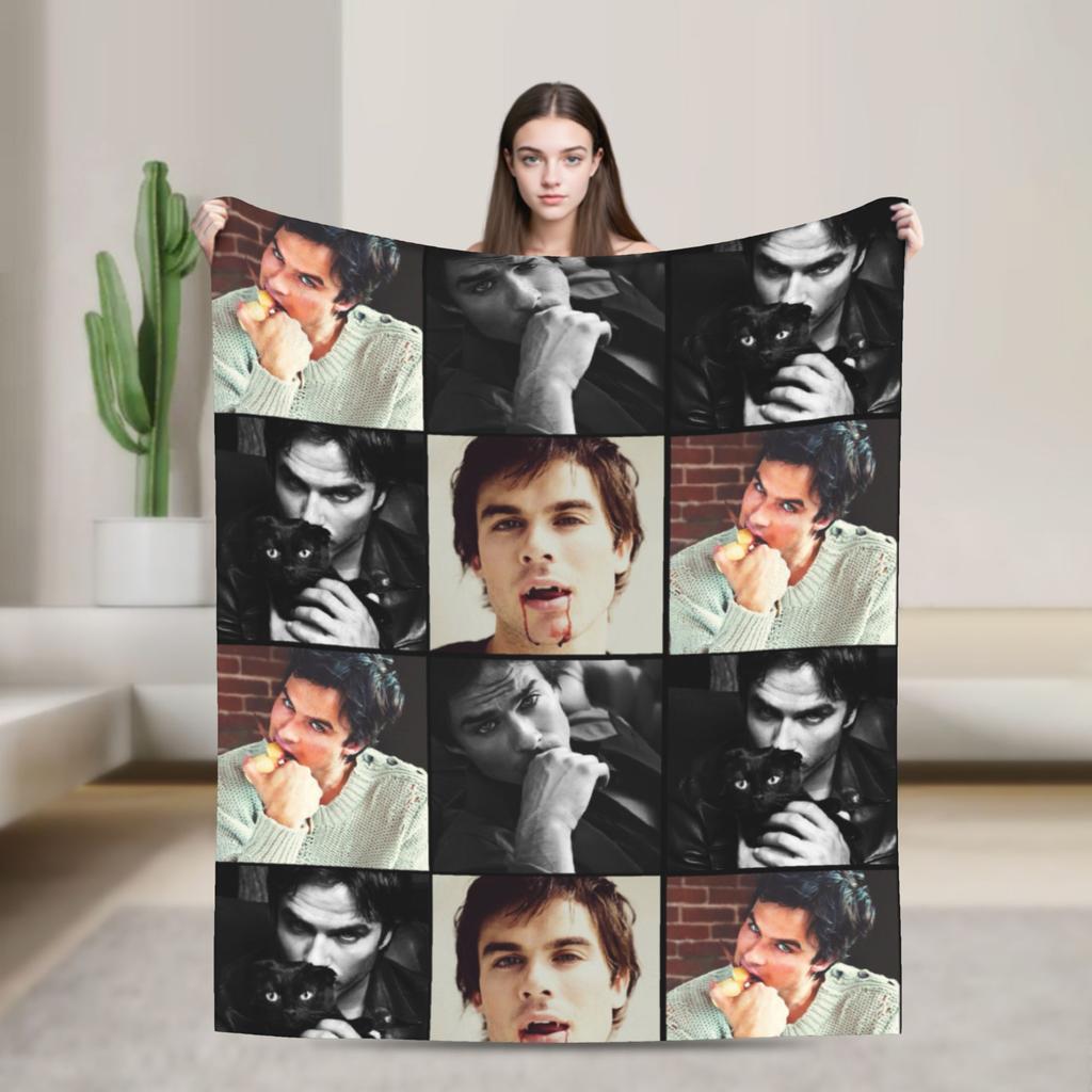Vampire Diaries Damon Salvatore Blankets Velvet Spring/Autumn  Portable Warm Throw Blankets for Sofa Bedroom Bedspread