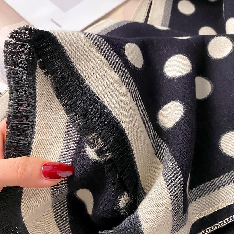 Womens Winter Knitted Scarf Wrap With Polka Dot Double-Sided Thick Warm Shawl Daily Wear