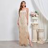 New women's sleeveless sexy banquet suspender long dress new party fringed dress