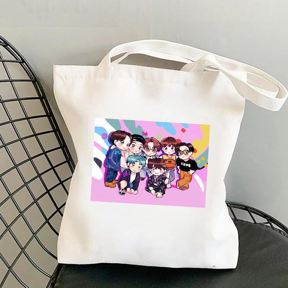 Korean Style Letter Print Canvas Tote Bag for Women Men Fashionable Shoulder Handbag Trendy Daily Shopping Bag