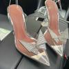 New Women Wedding Prom Pumps Fashion Sexy Pointed Toe Crystal Butterfly-knot PVC Transparent Female High Heels Shoes