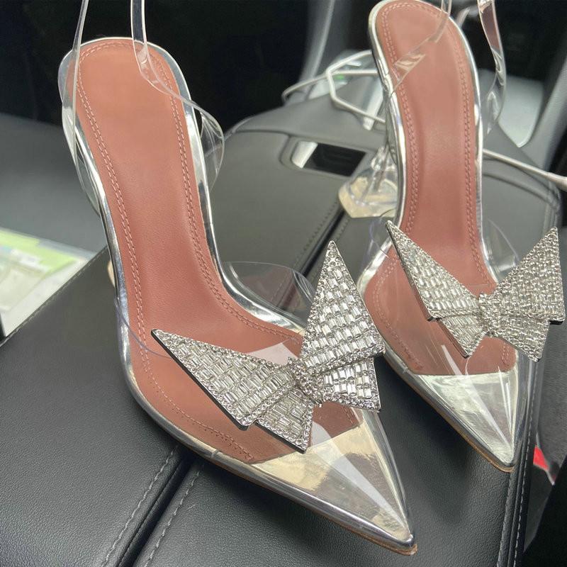 

New Women Wedding Prom Pumps Fashion Sexy Pointed Toe Crystal Butterfly-knot PVC Transparent Female High Heels Shoes 35 белый