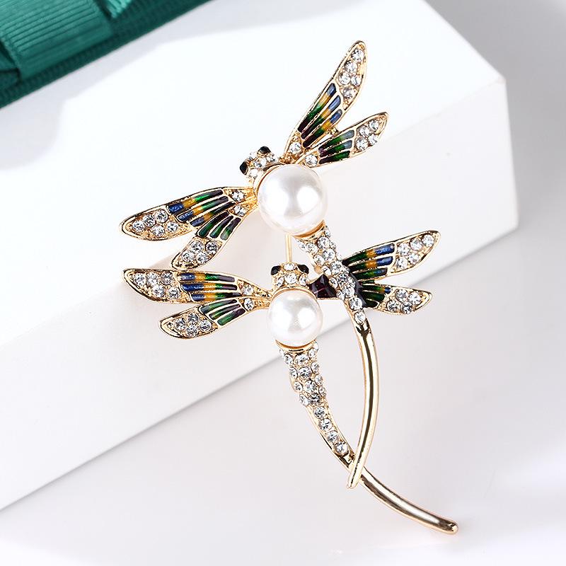 Dragonfly Drop Oil Pearl Brooch Fashion Insect Corsage Shawl Buckle Long-lasting Color Exquisite Hypoallergenic Women's Pin