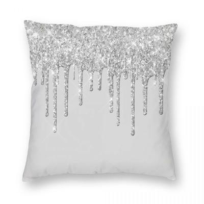Silver Glitter Pillowcase Polyester Linen Velvet Pattern Zip Decorative Bed Cushion Cover