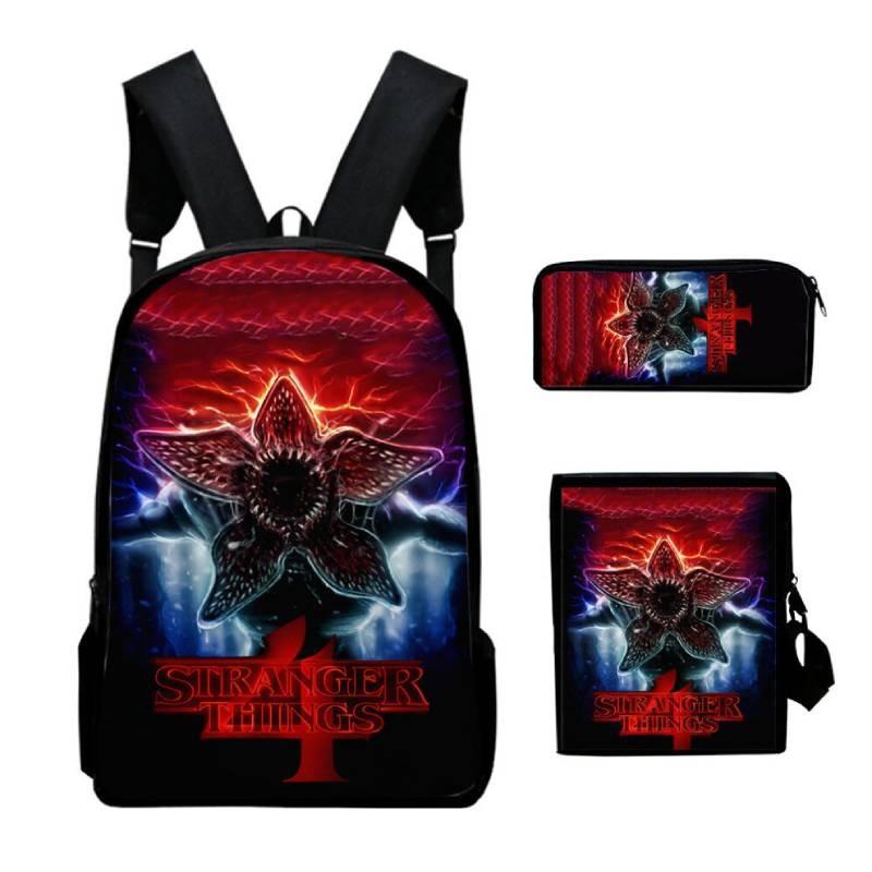 Anime Style Three-piece Backpack Set For Kids With Geometric Pattern And Pencil Case