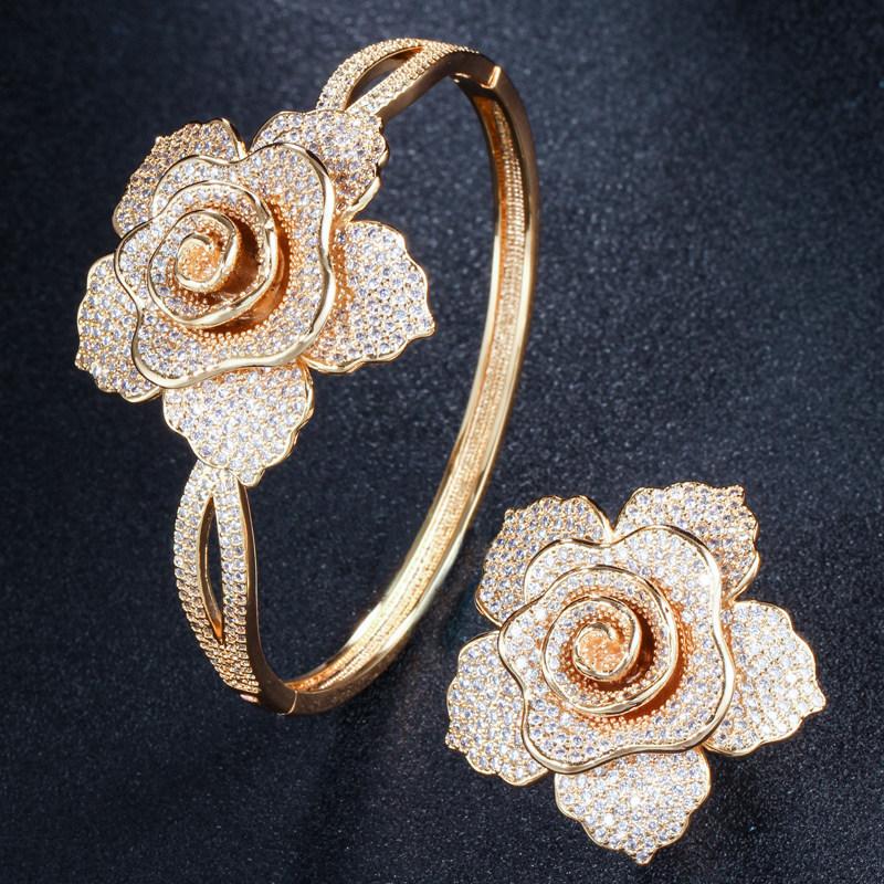 

Ki0077 Creative Rose Flower Bracelet Ring Two-Piece Set Full Of Zircon Jewelry 8