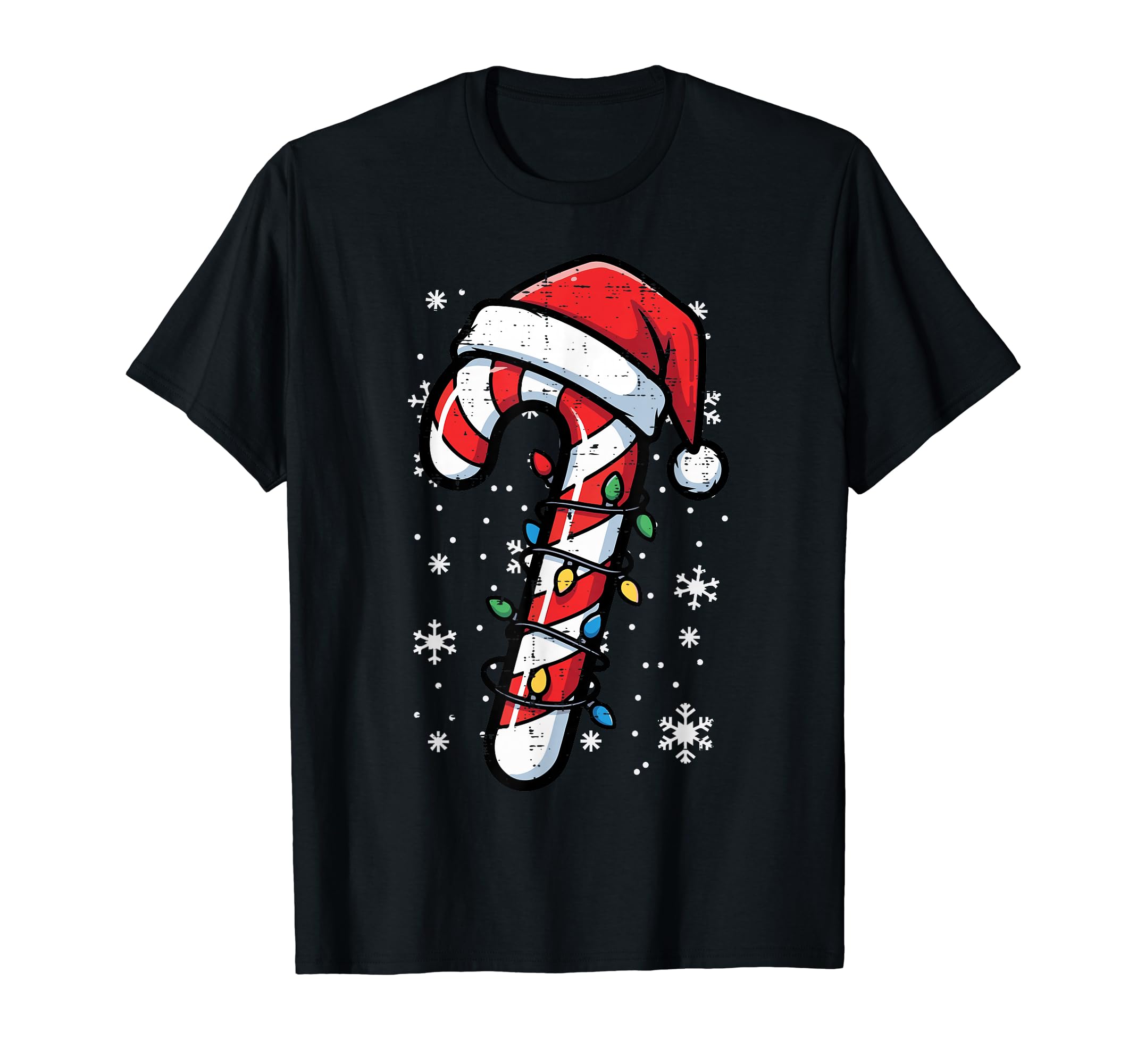 Candy Cane Santa Christmas Lights Funny Christmas Kids Men Women T-Shirt