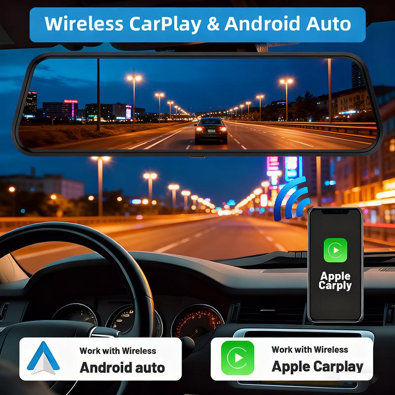 E-ACE 9.66 inch Dash Cam 4K HD WiFi Driving Recorder Carplay & Android Auto Night Vision Recorder Car DVR
