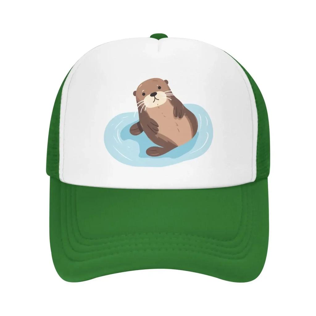 Mesh Dad Hat Adjustable Washed Cute Sea Otter Floating Water Baseball Dad Cap Funny Distressed Ball Trucker Cap for Women Unisex