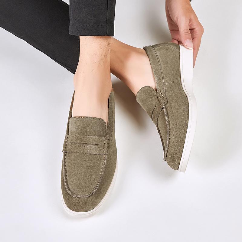 British style suede leather matte loafers men's lazy beanie shoes flip casual men's shoes