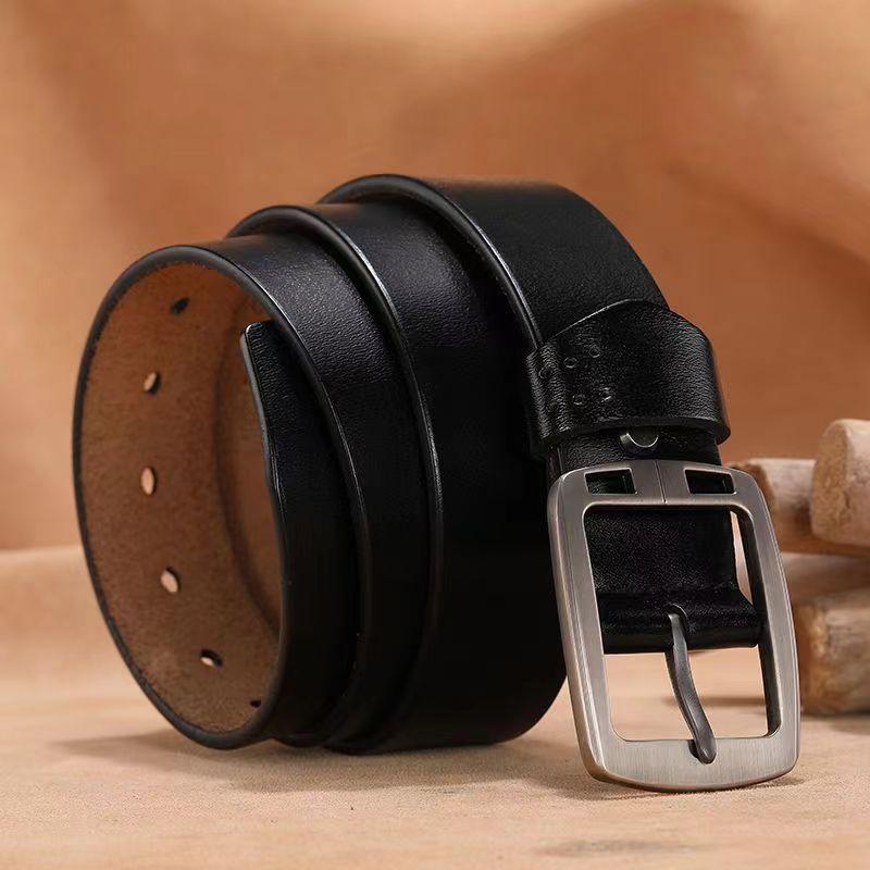 Men Stylish Genuine Leather Belt With Square Alloy Buckle For Daily Wear Office