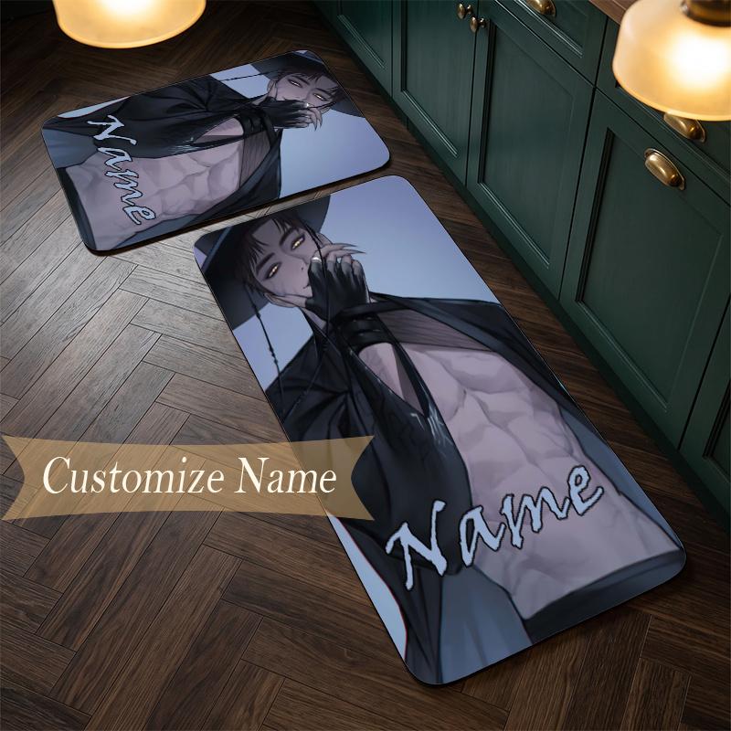 jinu (28) Customize Name Flannel Kitchen Mat Soft Non-Slip Kitchen Floor Runner Rug for Home Kitchen Decor