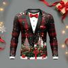 Men's Casual Christmas Suit Print Long Sleeve T-Shirt Round Neck Tee for Holiday Party