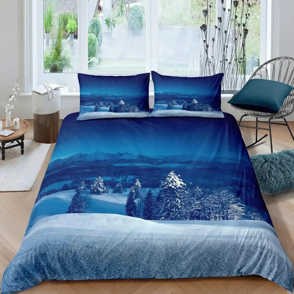 Comforter Snow Mountain Sea Waves Bedding Set Sea Landscape King Size Comforter Nature Scenery Polyester