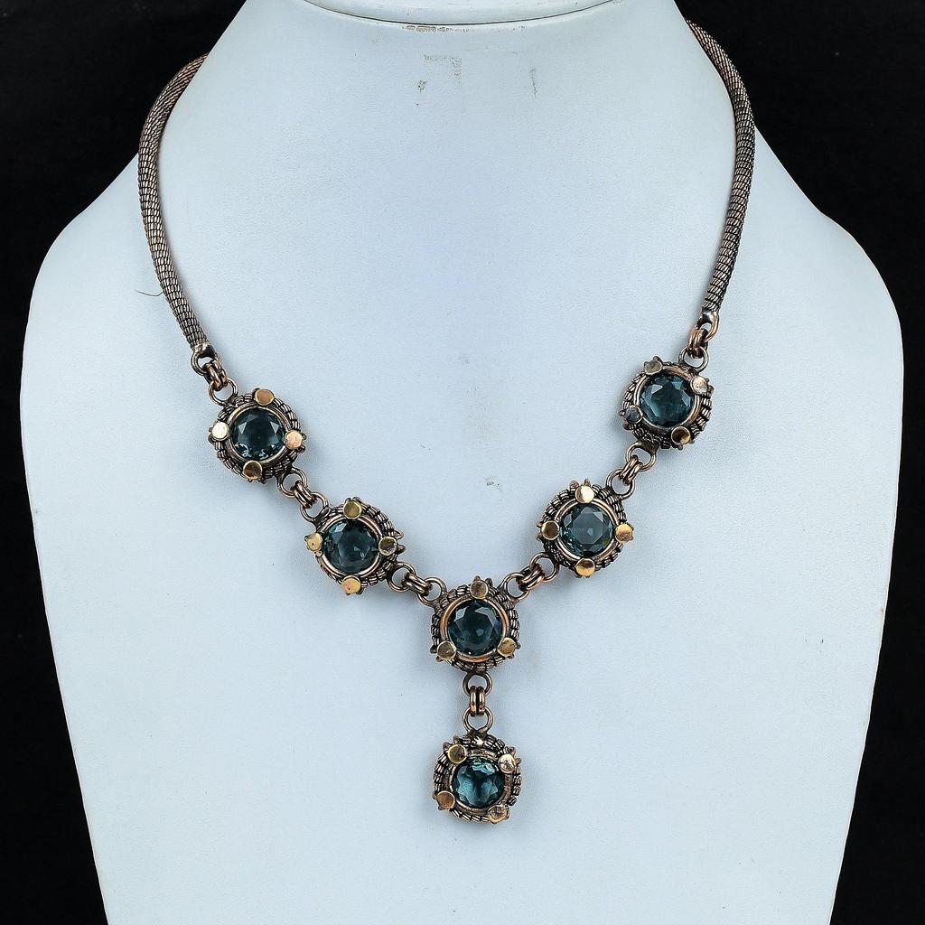 Aquamarine Necklace Handmade Jewelry, 999 Copper Wire Wrapped Necklace Designer Gemstone Jewelry Adjustable Chain Necklace Gift For Mom