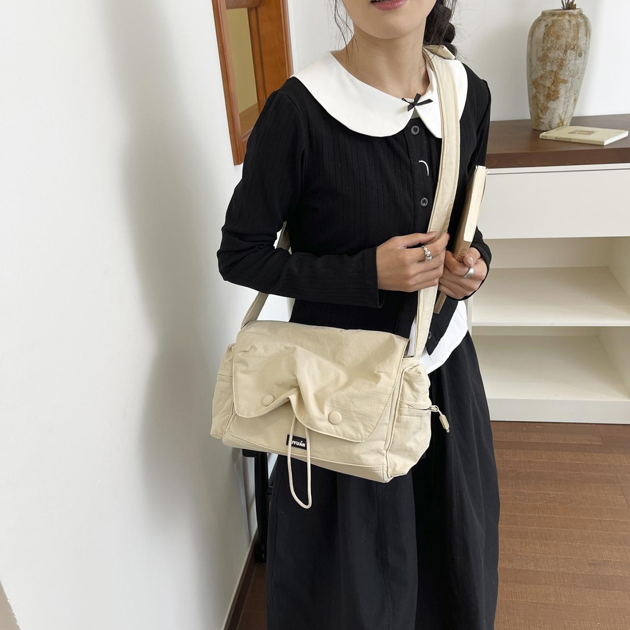 Schoolbag Women's Orange Vintage Solid Canvas Messenger Crossbody Bags Pack Classic Postal Satchel Bag For Purse Side Pocket Casual Shoulder Bags