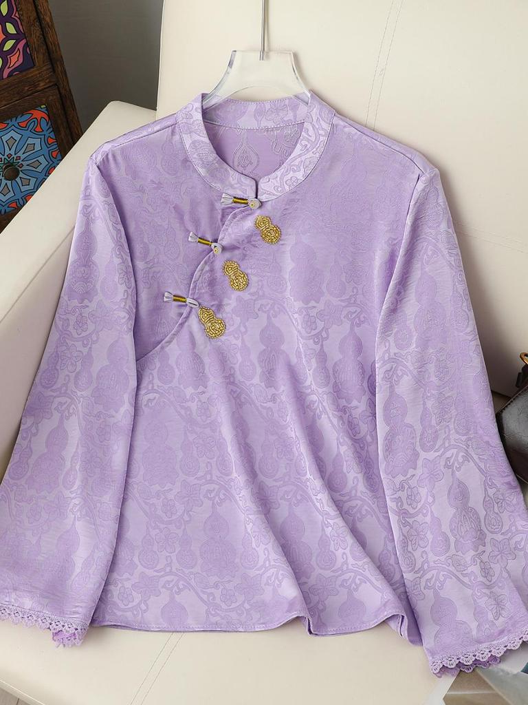 New Chinese Retro Stand Collar Lace Trim Top - Spring Arrival