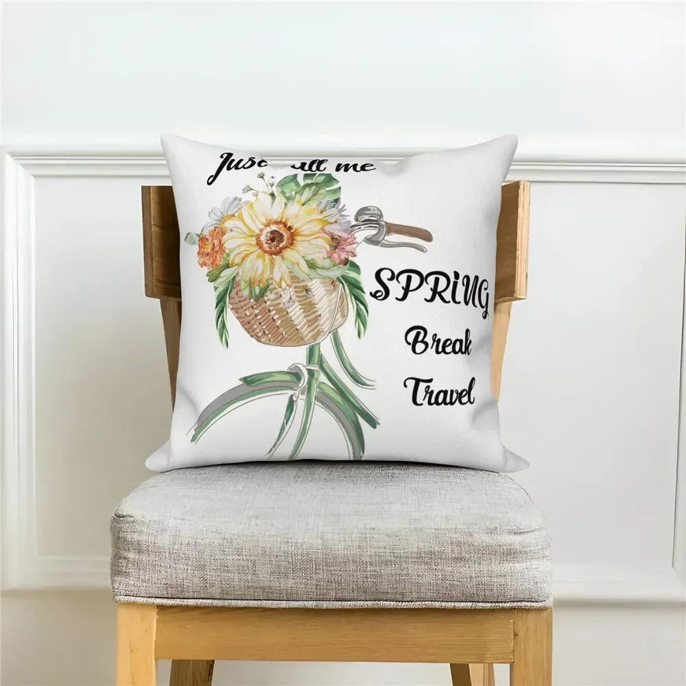 Customizable Throw Pillow Cover Home Decor Sofa Decorative Pillow Cover Spring Daisy Flower Letter Cushion Cover