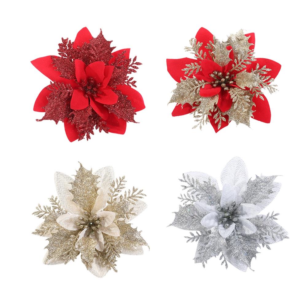 Gift Wreath Accessories Glitter Fake Flowers Christmas Tree Ornaments Artificial Christmas Flowers