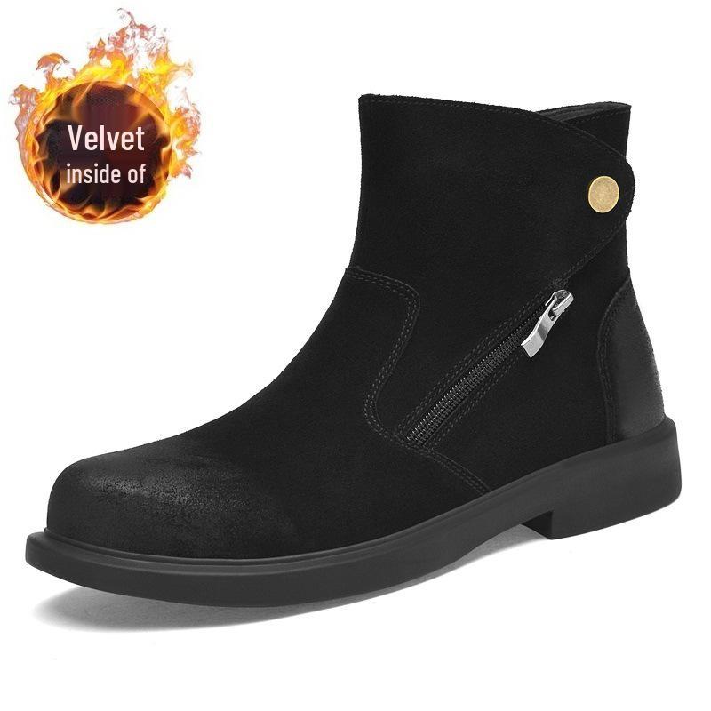 Men s Matte Leather Side-Zip Low-Top Work Boots - British Style Casual Doc Martens 39