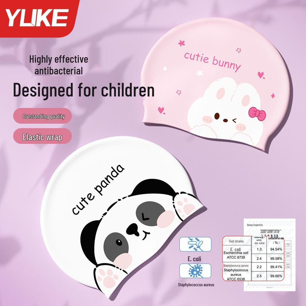 Children's Cartoon Swim Cap with Ear Protection - Silicone Waterproof, Non-tightening, Sun Protection for Boys and Girls