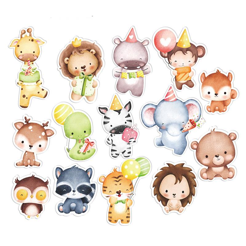 1set Jungle Safari Birthday Cake Topper Zoo Monkey Lion Jungle Party Sticker Animal Birthday Theme Cupcake Wrappers Cake Flag