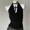 Trendy Black Halter Cowl Neck Slimming Tank Top for Women