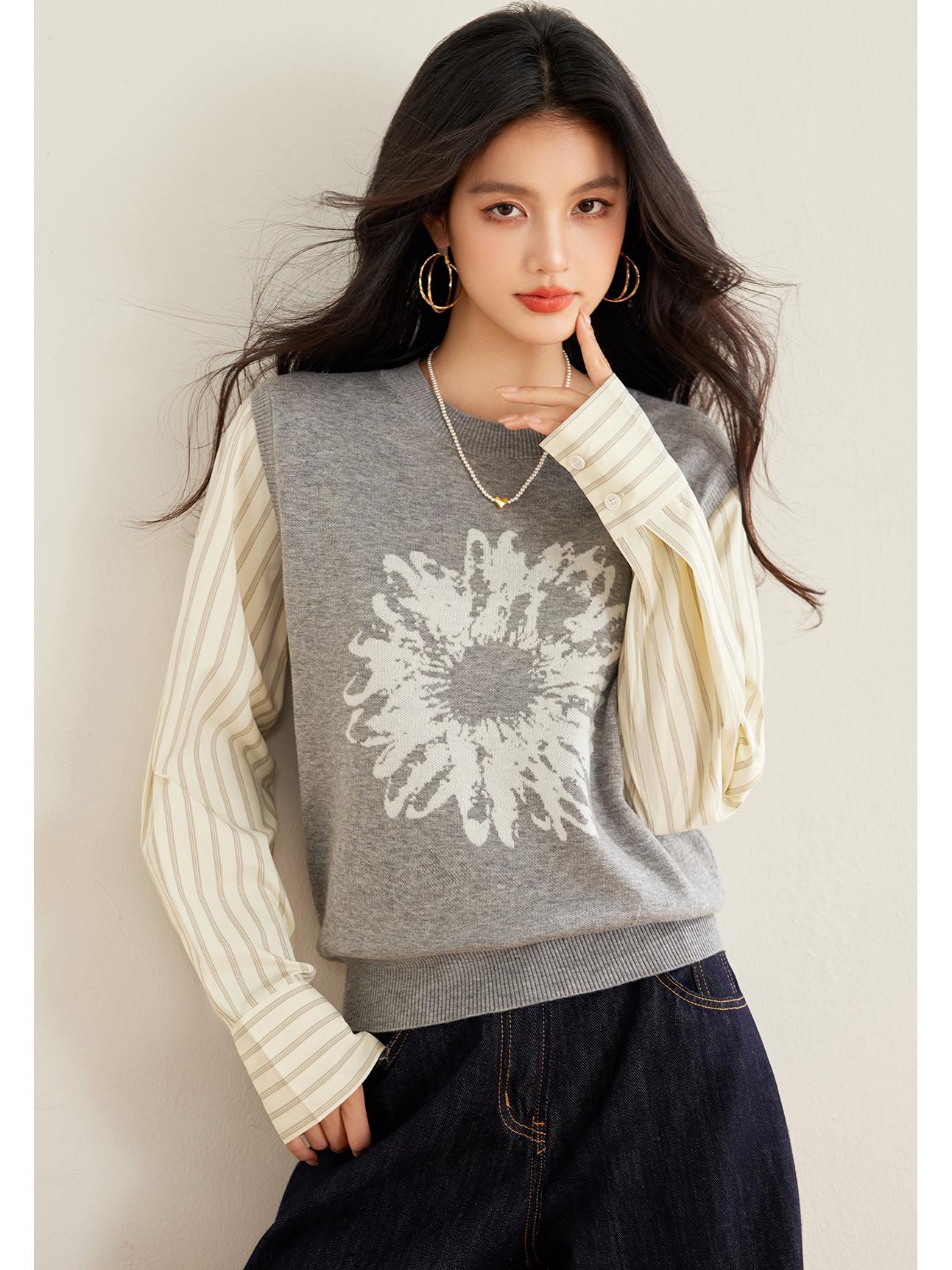 

В наличии Вязаный трикотаж с вышивкой в стиле двух предметов, цветной блок, топ с круглым вырезом Large