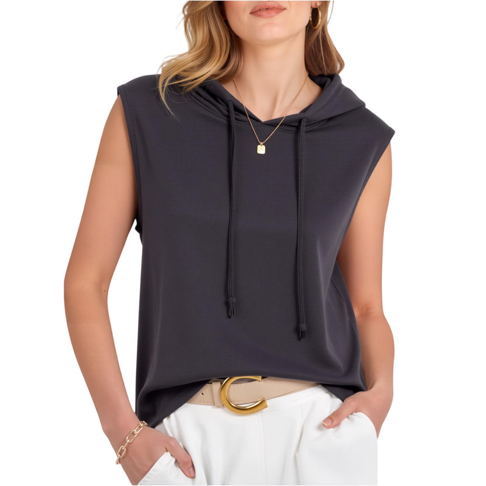 

Women’s Sleeveless Hooded Pullover Top Casual Slim Fit Basic Tank Shirt with Drawstring for Everyday Wear M