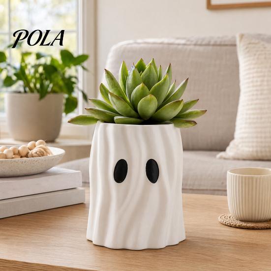 Halloween Home Decor Ghost Planter, Shaped Bucket, Cute Desktop Candy Planter Bowl for Office Shelf, Indoor Party Small Decorative