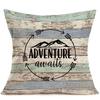 Retro Wood Home Decoration Pillowcase Happy Camper Decoration Pillow Cover Linen Square Cushion Cover