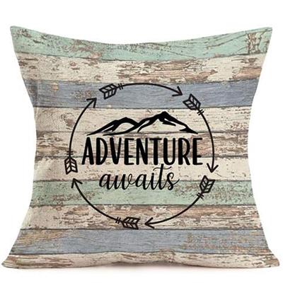 Retro Wood Home Decoration Pillowcase Happy Camper Decoration Pillow Cover Linen Square Cushion Cover