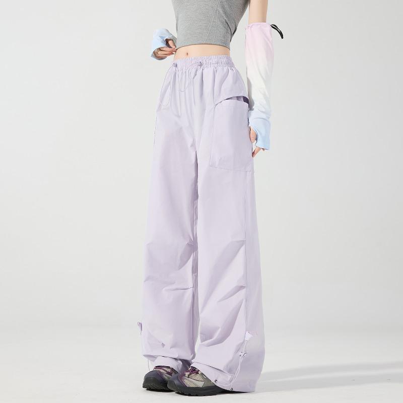 Pantaloni Traspiranti Impermeabili Colorati in Seta di Ghiaccio Asciugatura Rapida Gamba Larga Paracadute Ultraleggeri Antivento Protezione Solare per Donna