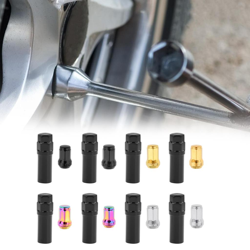Metal Wheel Lug Nut Set with Socket Key M12 Open End Replacement Parts for Automobile Repair and Upgrade