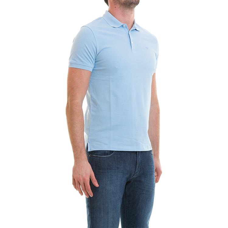 Emporio Armani Polo Shirts Men's Sky Blue Polo Collar Moderate Straight Fit 8N1F12-1J0SZ-0781