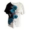 Retro Rose Print Round Neck Short Sleeved T-shirt for Women Breathable Polyester Stretch Comfortable for Everyday